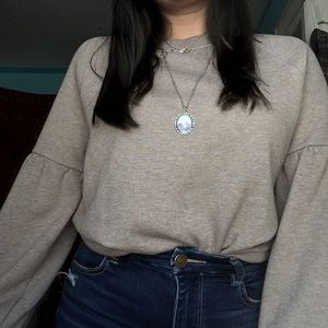 Aerie American Eagle Tan Bubble Sleeve Sweatshirt